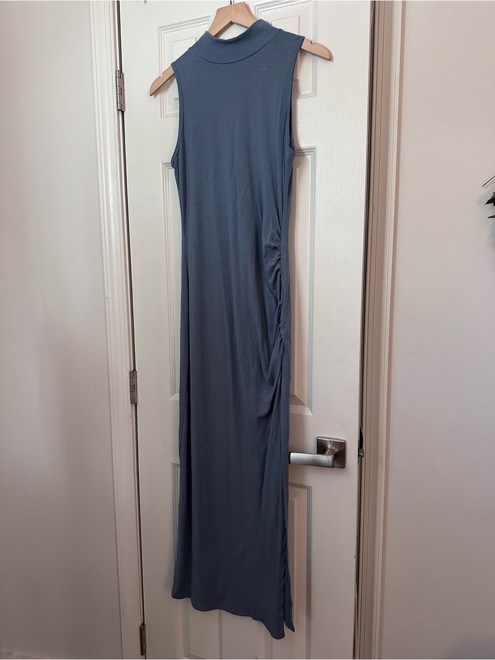 Sleeveless Mock Neck Maxi Dress in Slate Blue